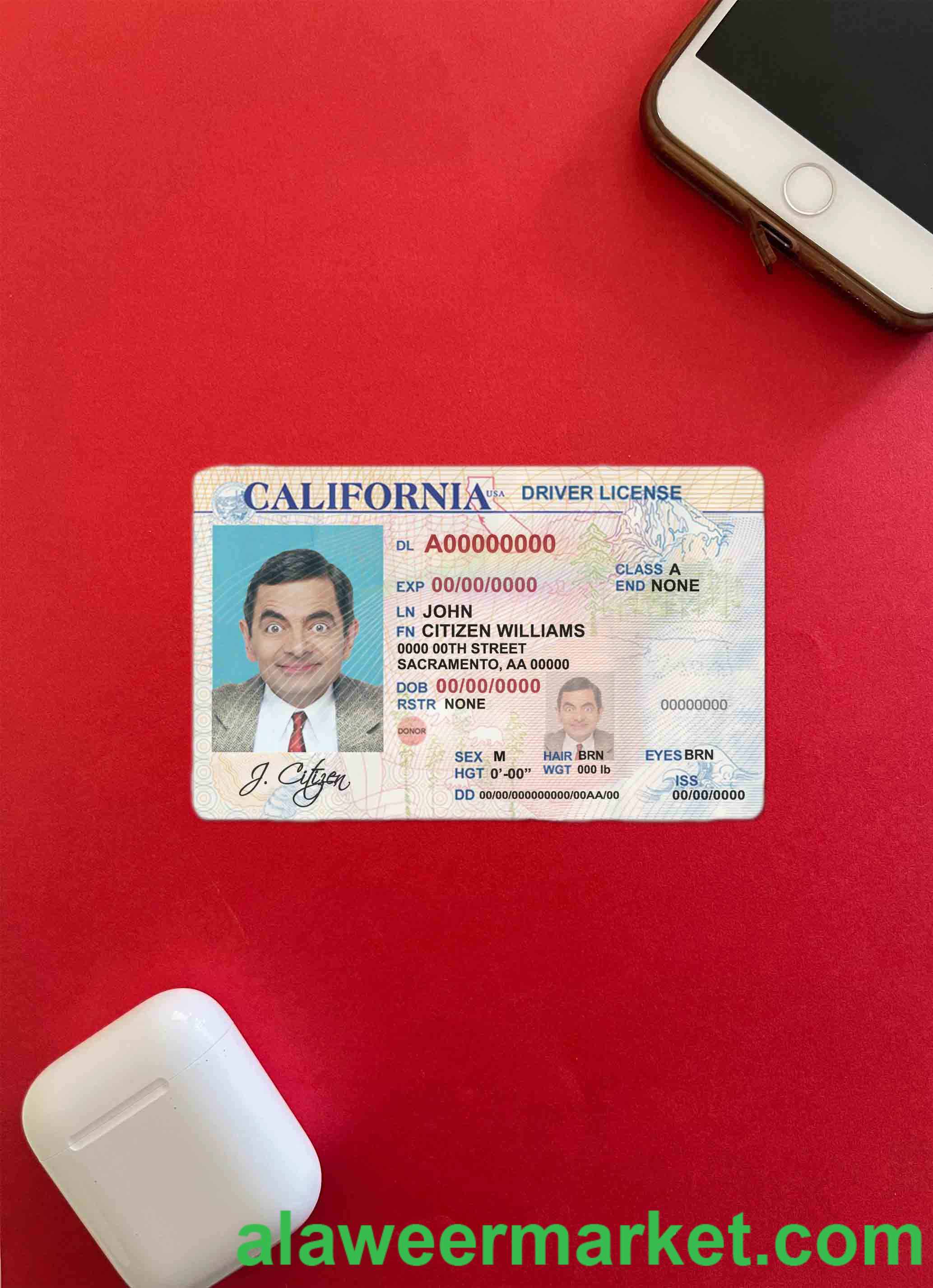 USA California driver license photolook FRONT